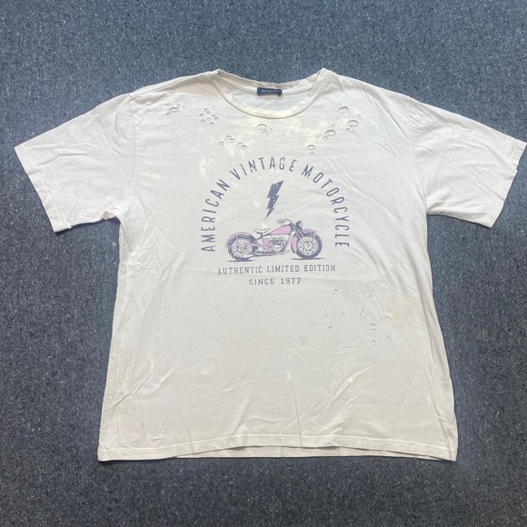 zutter Tops - Zutter American Vintage Motorcycle TShirt Sz L Womens Tan Grunge Distressed 1977